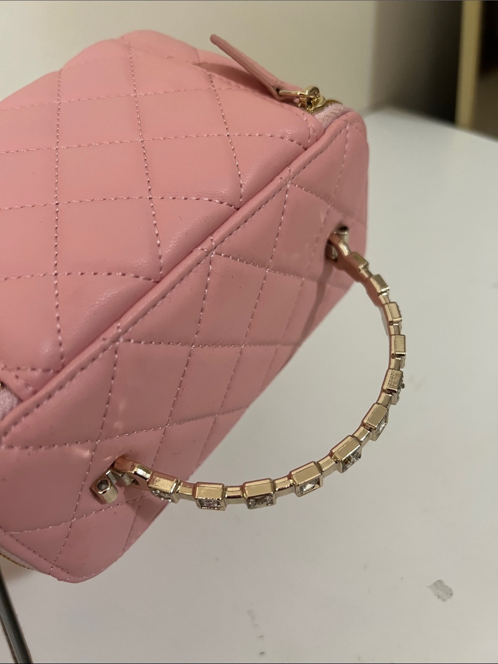 Pink Quilted Rhinestone Makeup case - Picture 7 of 7